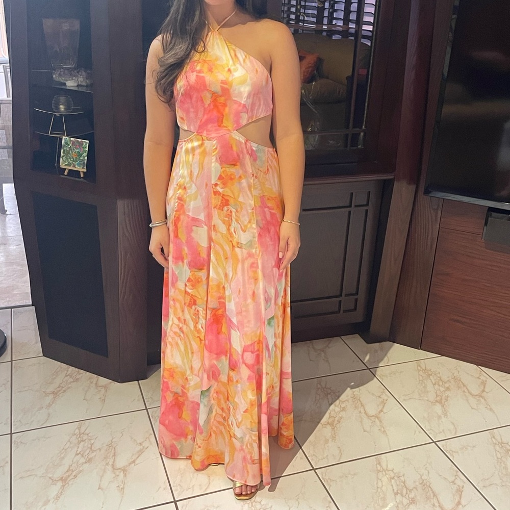pink and orange floral maxi dress